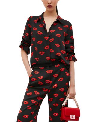 Marella YEAH Black With Lips Print Satin Shirt 24231160632 Col 004