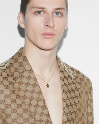 18K Yellow Gold Interlocking Onyx & Diamond Logo Pendant Necklace, 16"