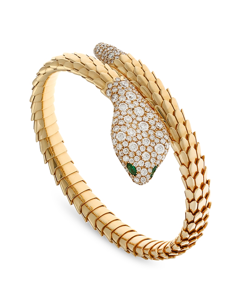 Crivelli 18K Yellow Gold Serpent Diamond & Emerald Bangle Bracelet - Exclusive