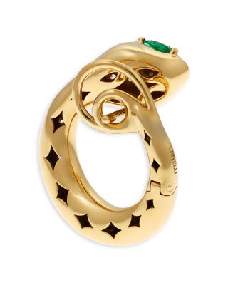 18K Yellow Gold Diamond & Emerald Serpent Hoop Earrings - Exclusive, Italy Campaign