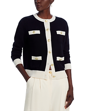 C By Bloomingdale's Cashmere Contrast Trim Cashmere Cardigan - Exclusive In Black/ivory