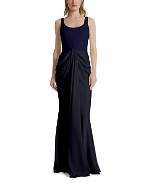 Safiyaa Marlena Scoop Neck Gown In Azurite Crepe