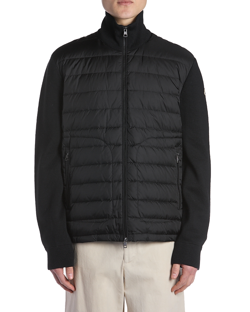Moncler Wool Blend Tricot Down Jacket In Navy