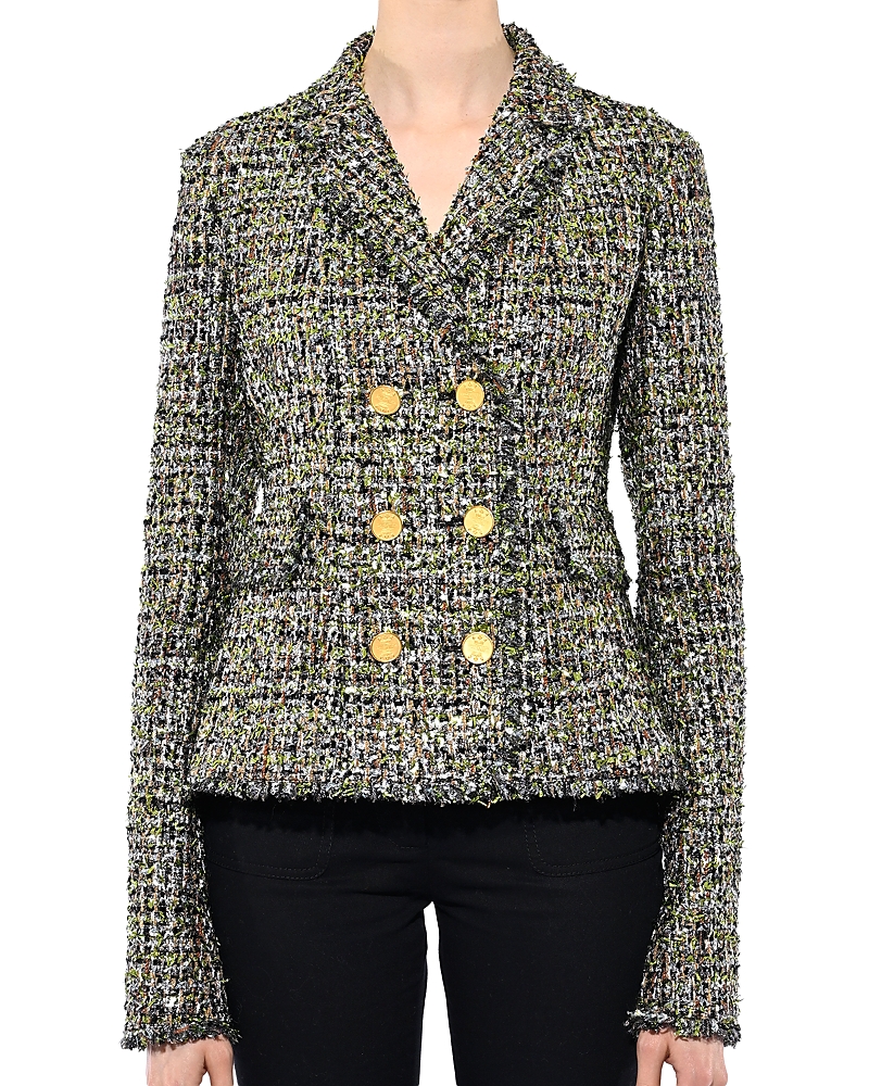 Giambattista Valli Metallic Eyelash Tweed Double-breasted Jacket In Black/green