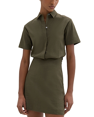 Shop Theory Short Sleeve A Line Shirtdress In Dark Olive