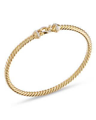 David Yurman 18K Yellow Gold The Cable Collection Diamond Buckle Cablespira Bangle Bracelet