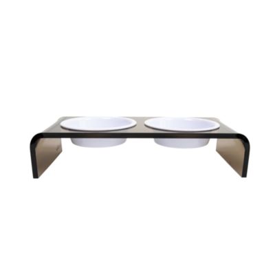 Small Smoke Bronze Double Bowl Pet Feeder, 1 Pint Bowls
