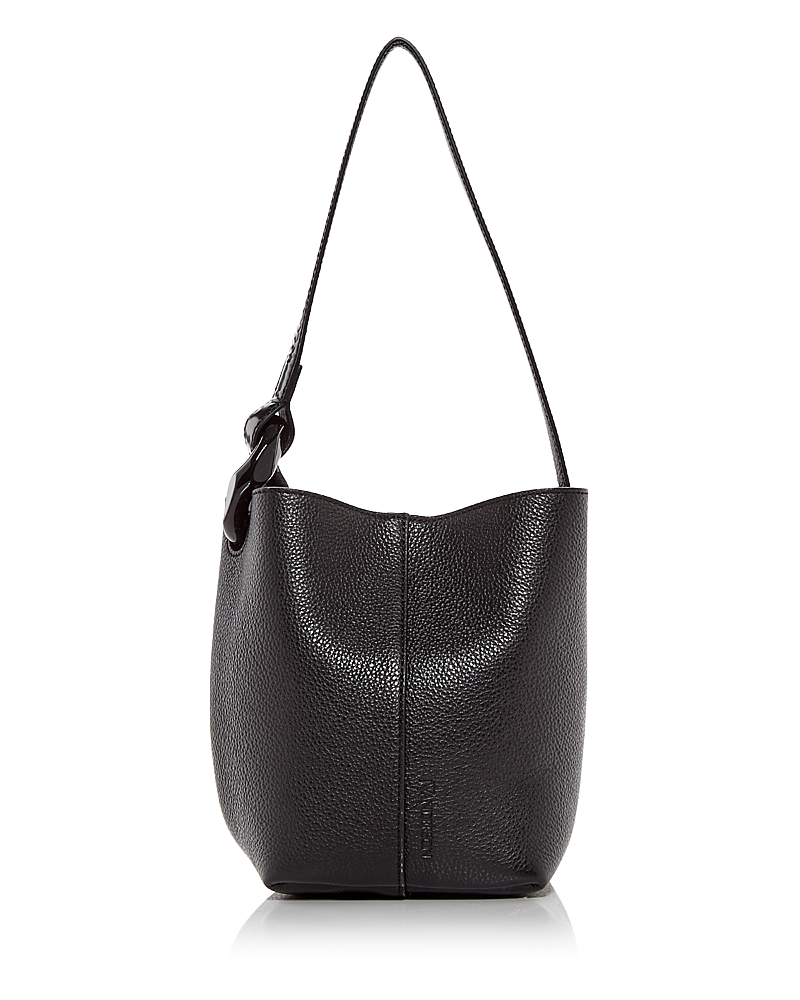 Jw Anderson Corner Chain Small Leather Bucket Bag In Black