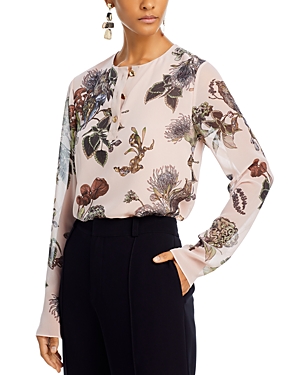Long Sleeved Printed Forest Floral Henley Top