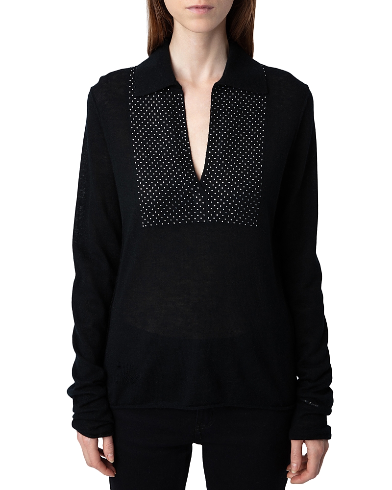 Zadig & Voltaire Sally Cp Strass Cashmere Sweater In Black