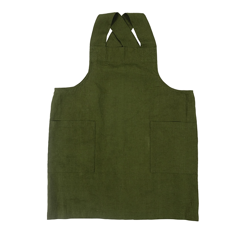 Kaf Home Firenze Stone Washed Linen Smock Apron In Green