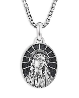 Men's Sterling Silver Amulets Mary Oval Medallion