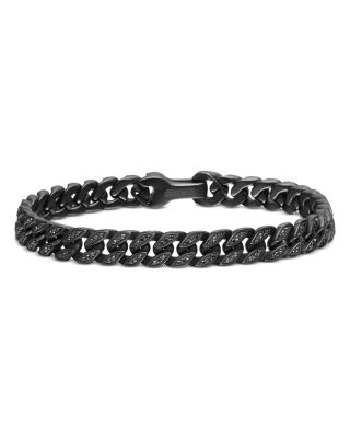 Men's Curb Chain Bracelet in Black Titanium with Black Diamonds, 8mm