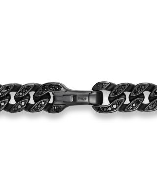 Men's Curb Chain Necklace in Black Titanium with Black Diamonds, 8mm