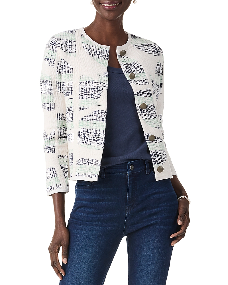 Nic + Zoe Nic+zoe Circle Sequence Three-quarter Sleeve Knit Jacket In Cream Multi