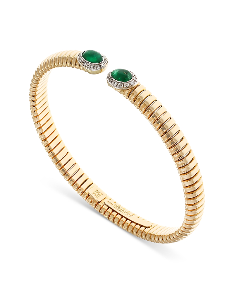 Alberto Milani 18k Yellow Gold Via Giardino Tubogas Domed Emerald Cabochon & Diamond Bracelet In Green/gold