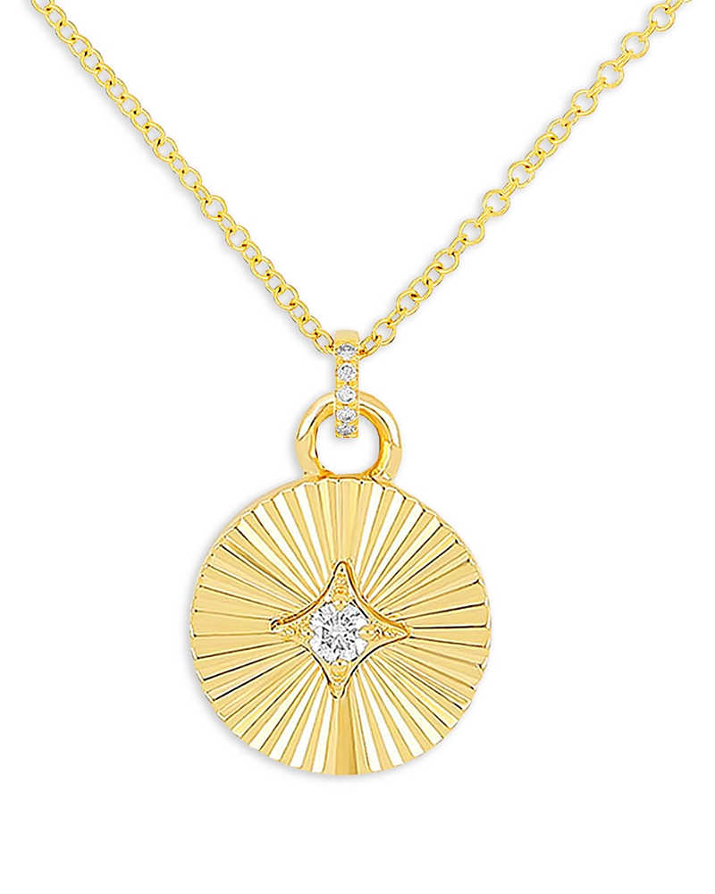 Ef Collection 14K Yellow Gold Fluted Disc Pendant Necklace with Diamonds, 0.04 tcw