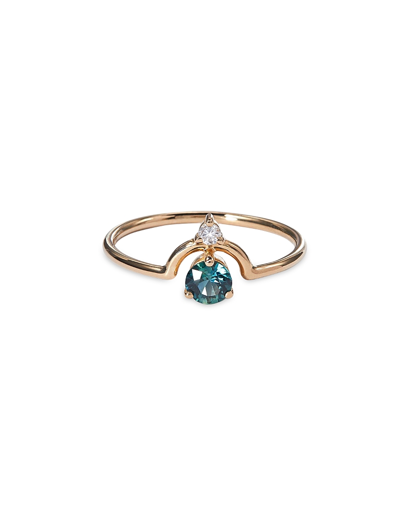 Wwake 14K Yellow Gold Small Nestled Sapphire and Diamond Ring