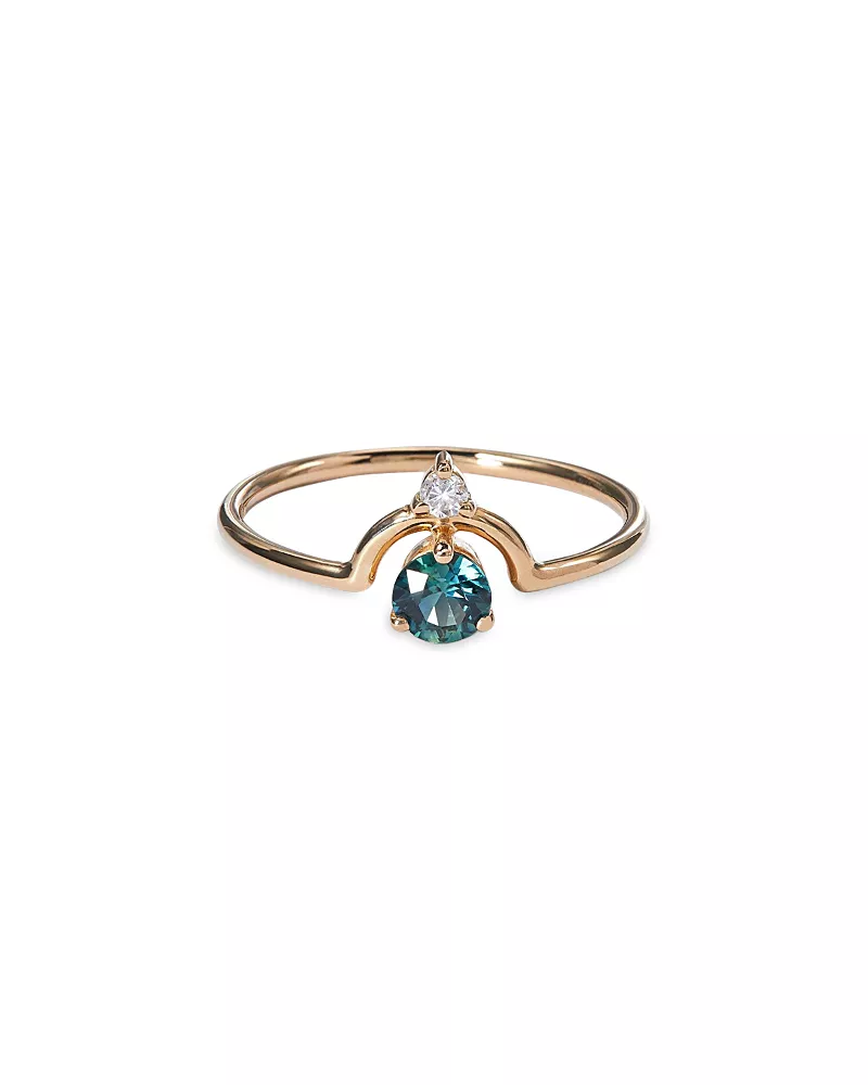 Wwake 14K Yellow Gold Small Nestled Sapphire and Diamond Ring