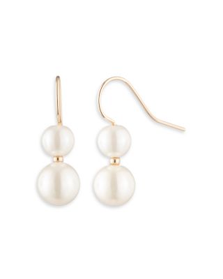 Ralph Lauren - Imitation Pearl Double Drop Earrings in Gold Tone