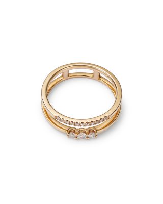 Diamond Round-Cut Open Double Band Ring in 14K Yellow Gold, 0.19 tcw 