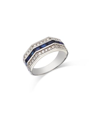 Men's Sapphire & Diamond Triple Row Ring in 14K White Gold