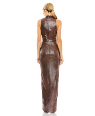 High Neck Keyhole Cutout Sleeveless Metallic Jersey Gown