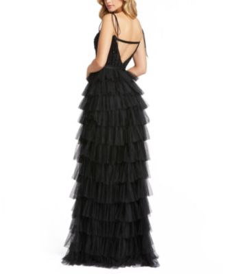 Sequined Bustier Detail Ruffle Tiered Gown