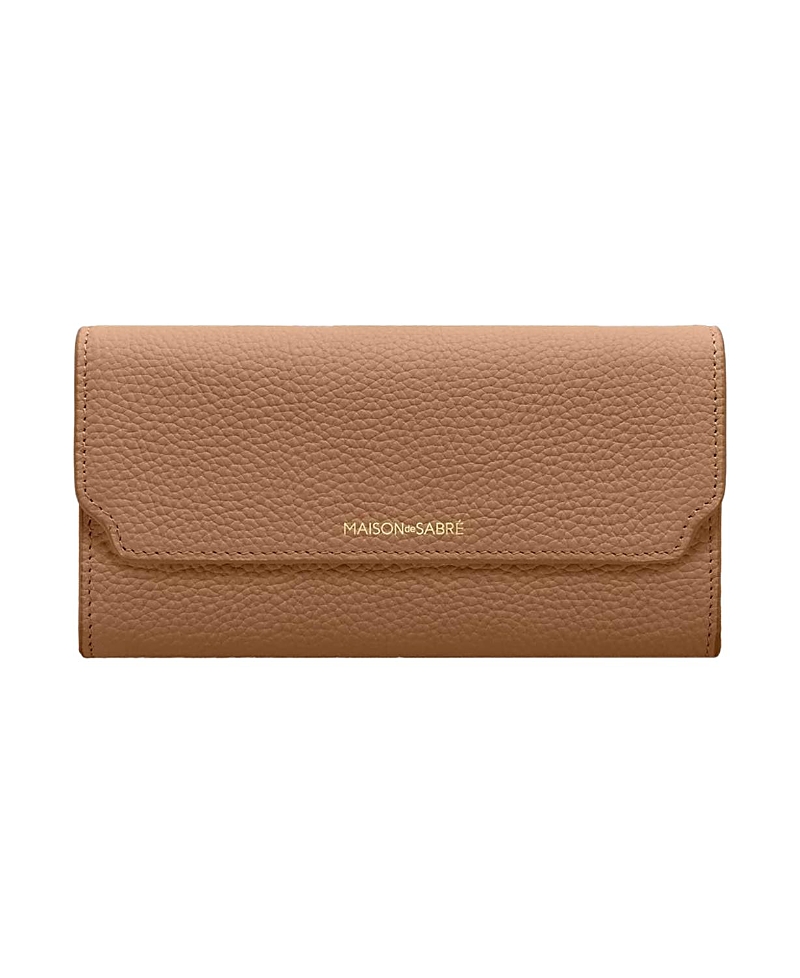 Maison De Sabre Flap Leather Long Wallet In Sandstone Lily