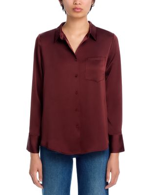 Satin Button Front Blouse - Exclusive