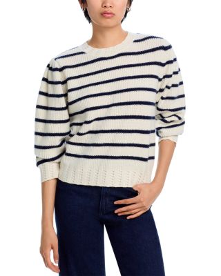 AQUA - Cashmere Puff Sleeve Striped Sweater - Exclusive