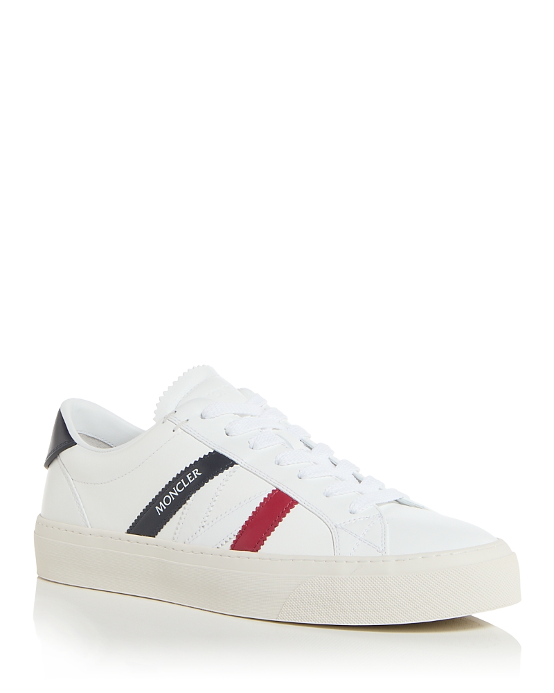 Moncler Monaco White Low Top Sneakers With Tricolor Stripes And Logo In Faux Leather Woman