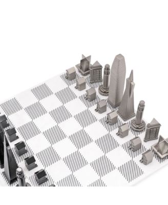 Set of Stainless Steel Chess San Francisco Edition with Marble Hatch Board - ages 14 and up