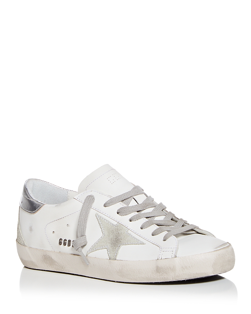 Golden Goose Mens Silver Com Super-star Logo-embellished Leather Low-top Trainers In White