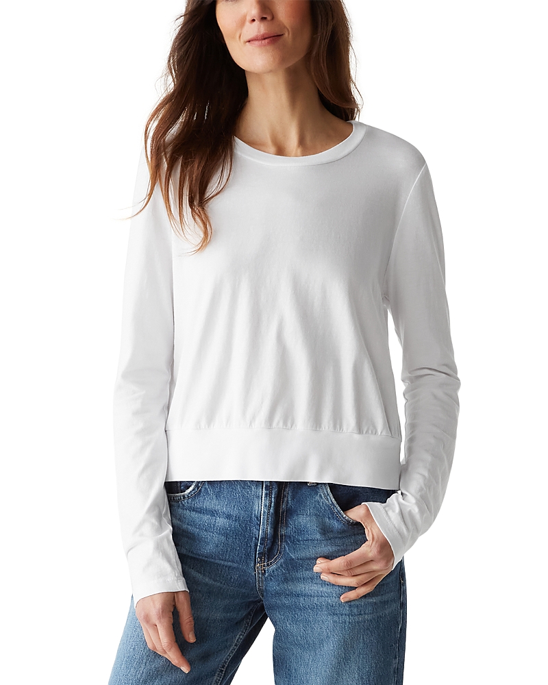 Michael Stars Yuri Long Sleeve Crop Cotton T-shirt In White