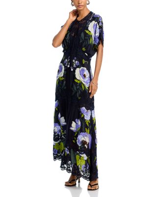 FARM Rio - Soft Garden Lace Trim Maxi Dress