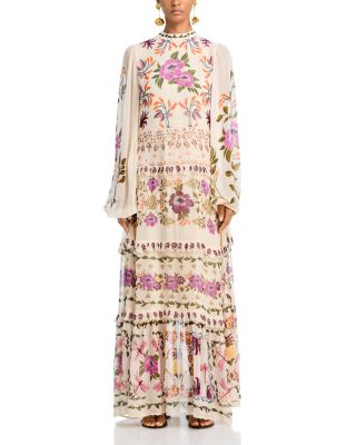 embroidered flower top maxi dress farm rio Farm Rio Artisanal Cut-Out Embroidered Linen Maxi Dress main image 1