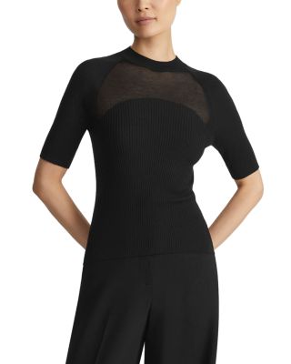 Lafayette 148 New York - Wool Silk Ribbed Sheer Yoke Sweater