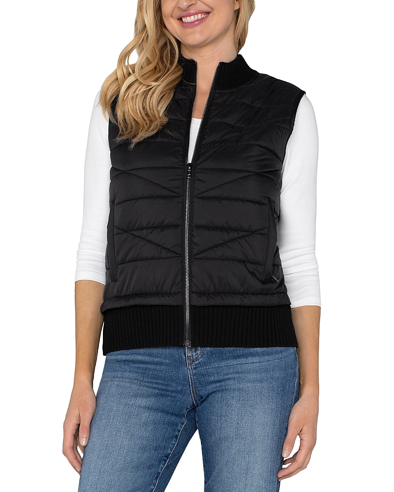 Liverpool Los Angeles Quilted Mixed Media Vest In Black