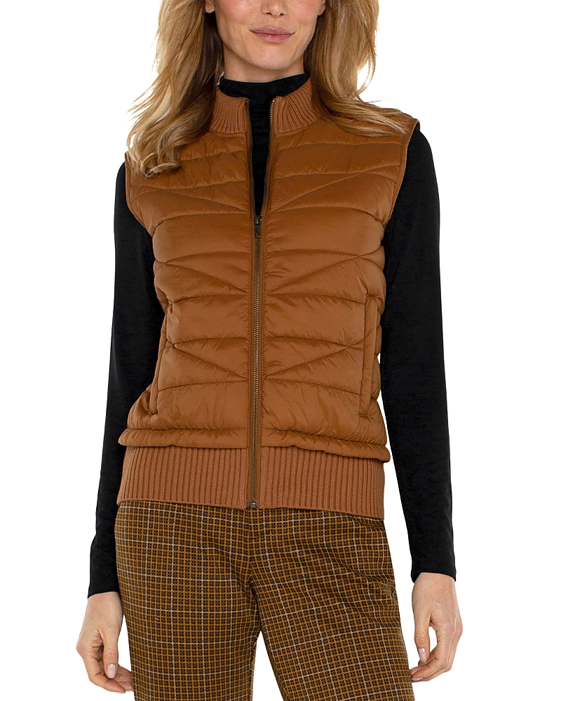 Liverpool Los Angeles Quilted Mixed Media Vest In Tumeric