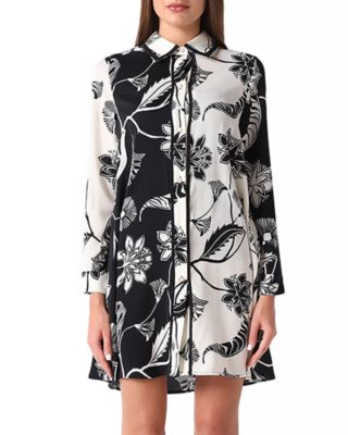 Gracia - Two Tone Exotic Prints Faux Pearl Button Tunic