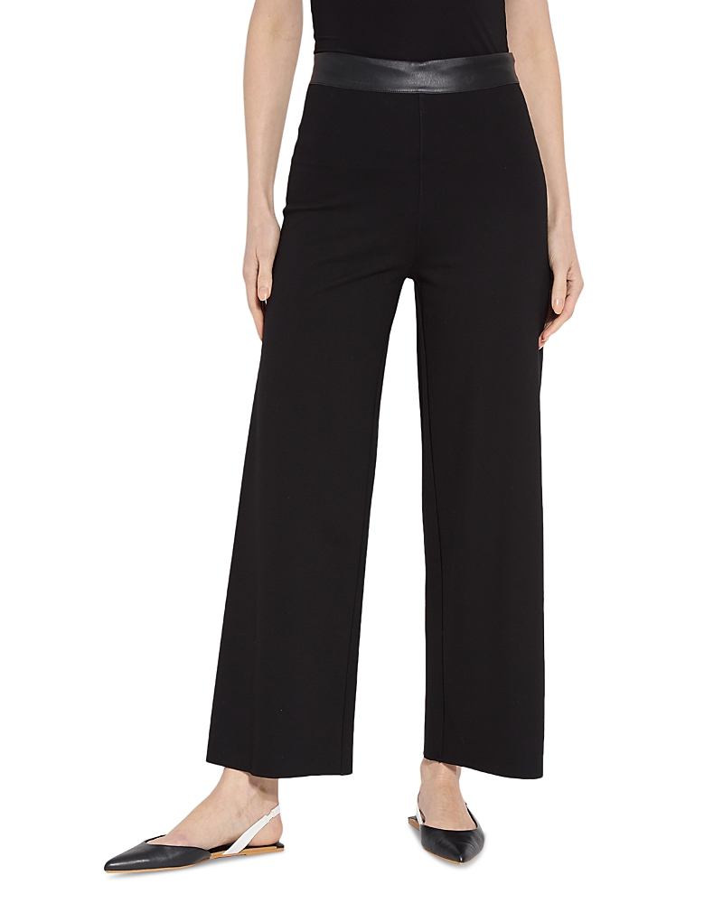Lyssé Denver Faux Leather Waist Ponte Wide Leg Pants In Black