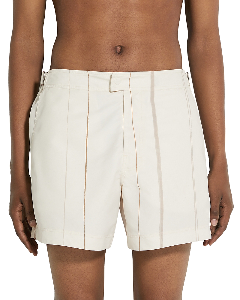 Zegna Stripe Regular Fit Swim Trunks In Light Beige