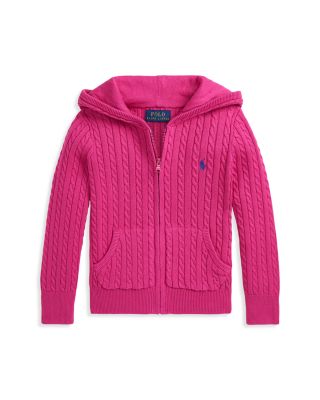 Ralph Lauren - Girls' Mini Cable Cotton Full Zip Hoodie - Little Kid, Big Kid