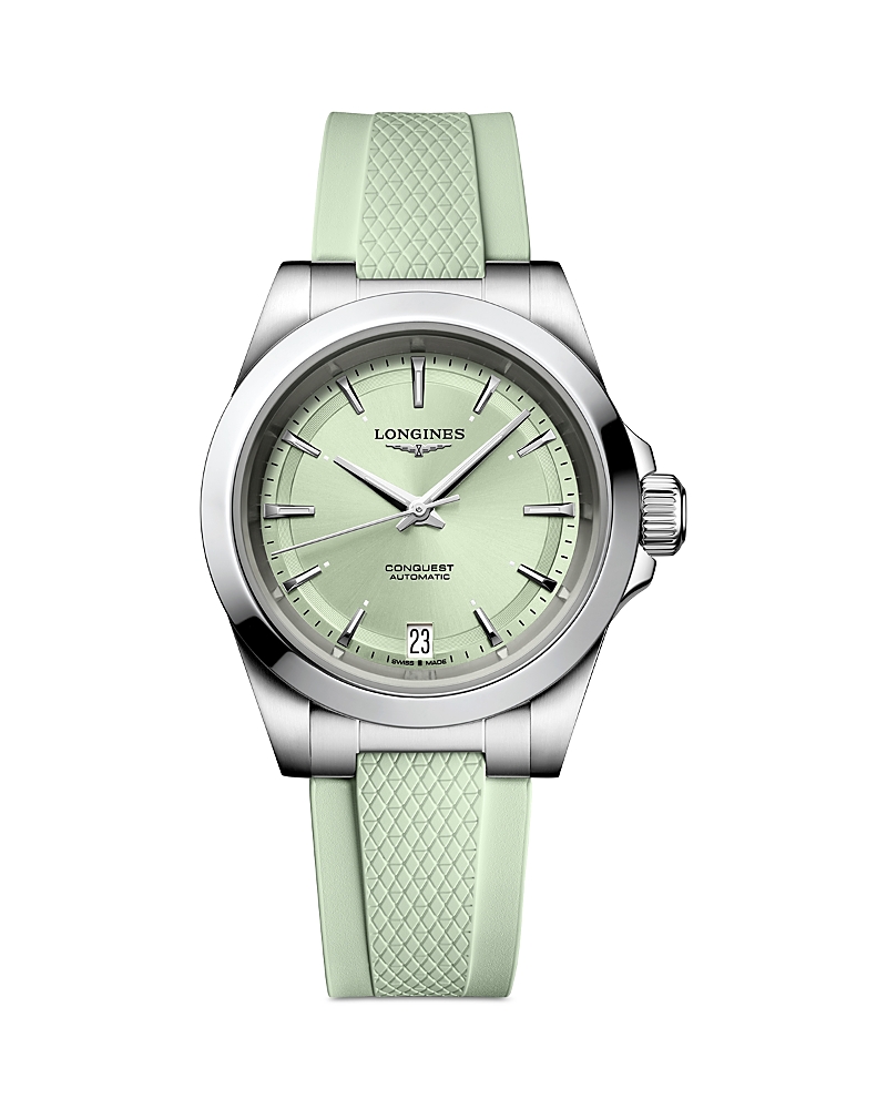 Longines Conquest Automatic 34mm Green Dial Rubber Strap Women's Watch L3.430.4.02.9 In Green