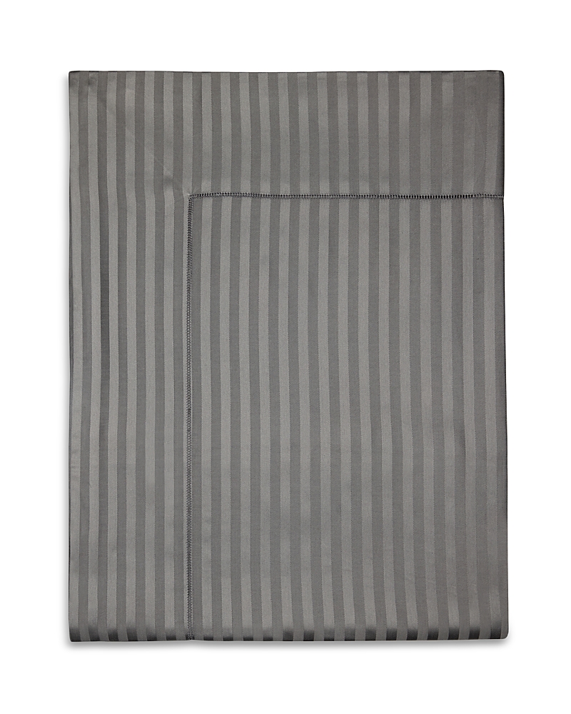 Pratesi Raso Rigato Flat Sheet, Full Queen In Charcoal