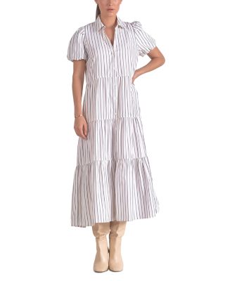 Elan Striped Puff Sleeve Shirt Dress