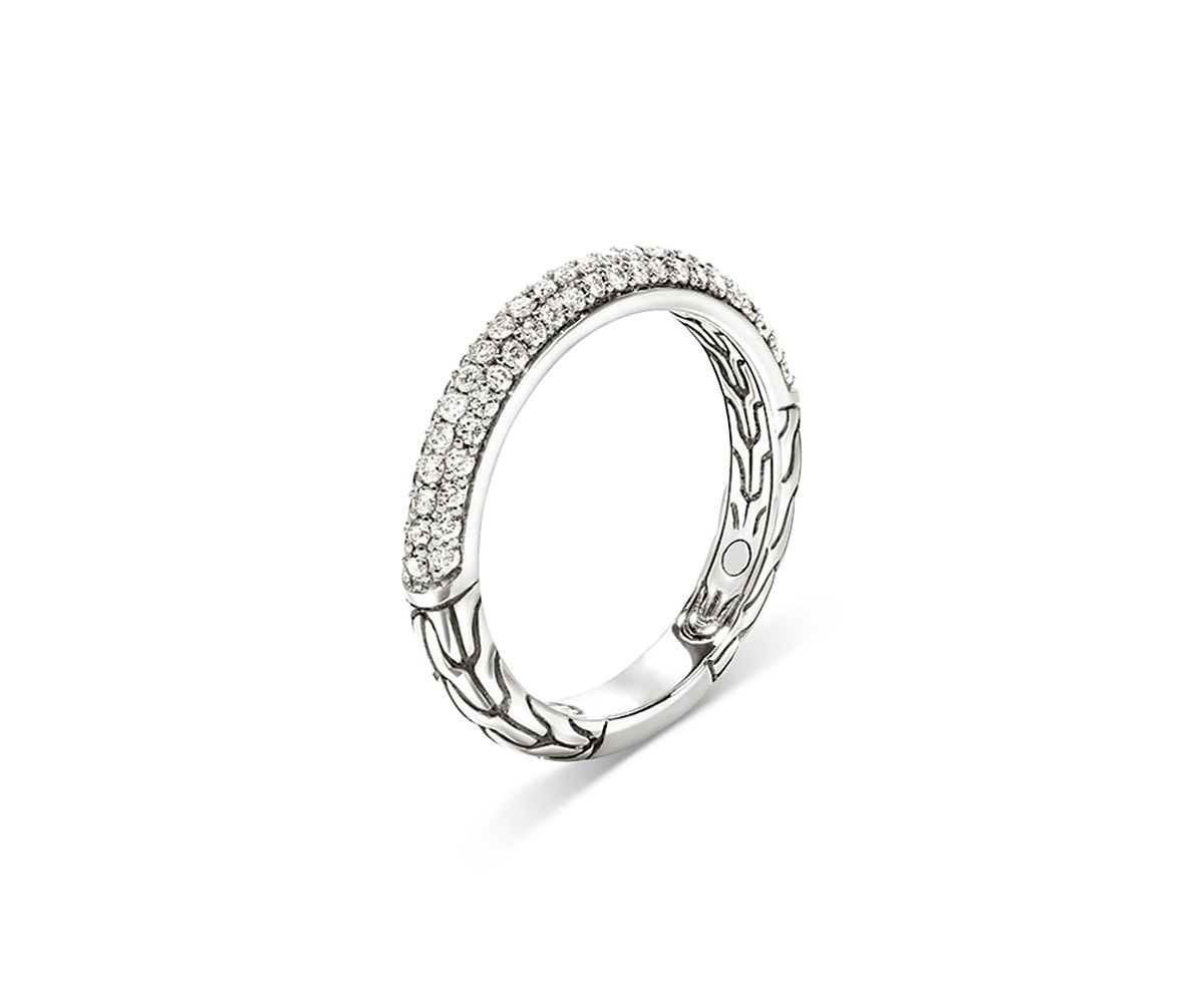 John Hardy Sterling Silver Jh Essentials Pave Diamond Band Ring, 0.60 tcw