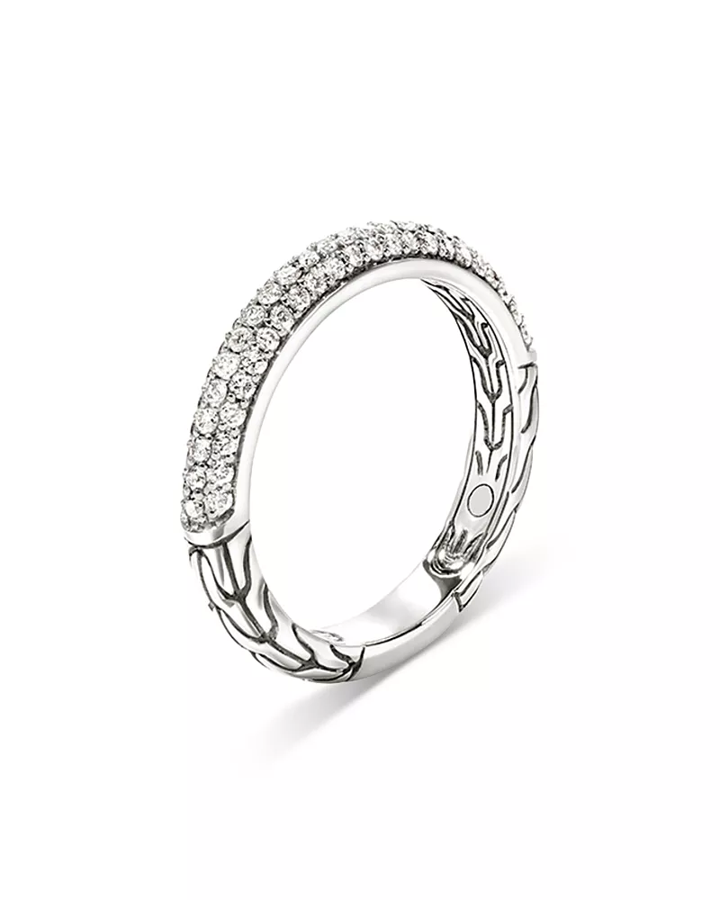 John Hardy Sterling Silver Jh Essentials Pave Diamond Band Ring, 0.60 tcw