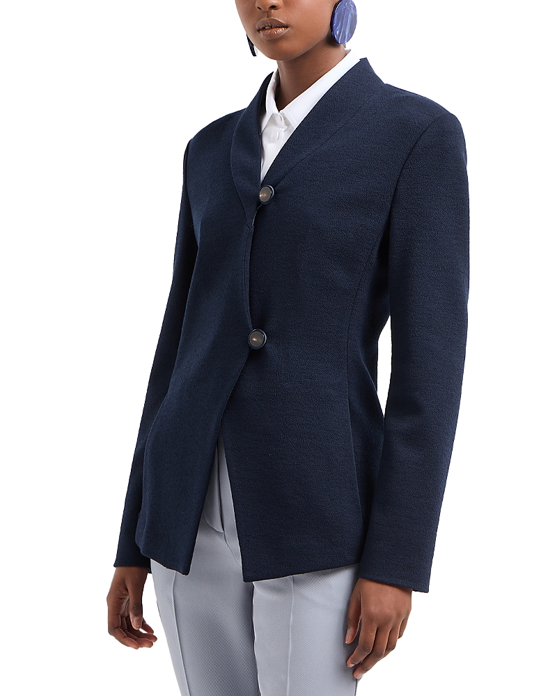 Emporio Armani Official Store Textured Jersey Jacket With Irregular Fastening In Midnight Blue